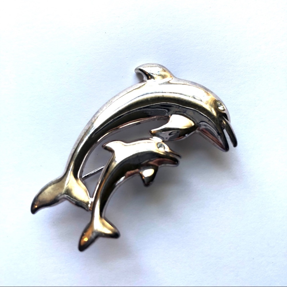 90s Dolphin Brooch Metal Pin